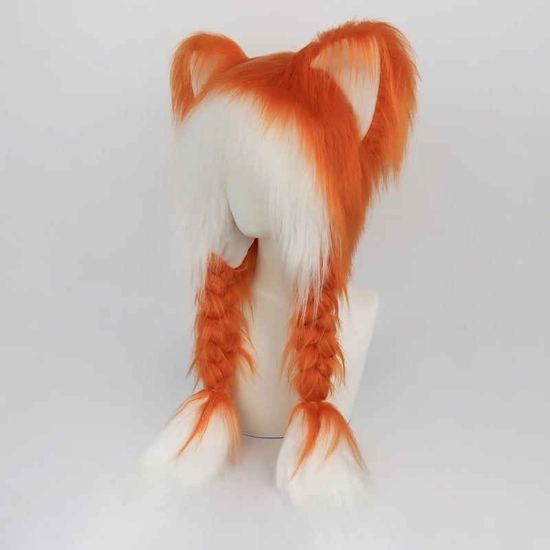JUNBOON Cute Plush Cat Hat Fluffy Ear Headwear Winter Warm Earmuffs Head Mask Halloween Cosplay Accessory - Image 2